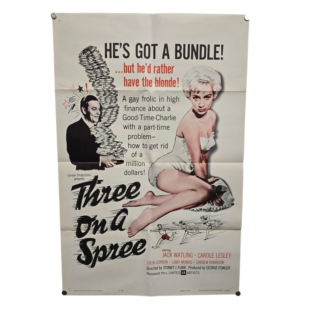 'Three on a Spree' Movie Poster Vintage 1961 Jack Watling Carole Lesley Original